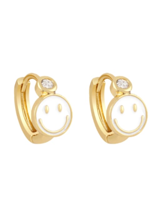 CC Brass Enamel Smiley Minimalist Huggie Earring 3