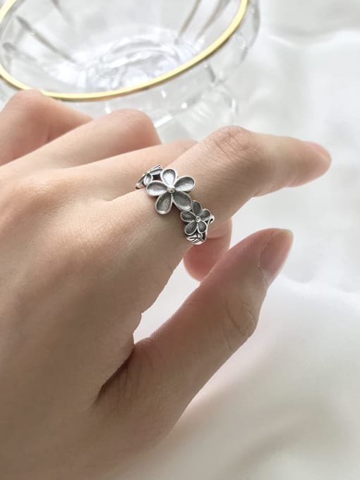 Boomer Cat 925 Sterling Silver  Little Flower Retro  Free Size Ring 1