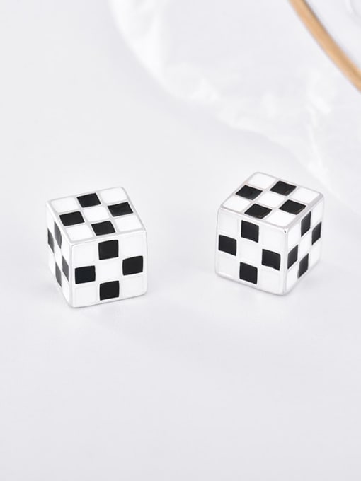 XBOX 925 Sterling Silver Enamel Black And White Geometric Stereo Earrings 2
