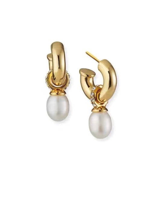 LI MUMU Brass Imitation Pearl Geometric Minimalist Huggie Earring 0