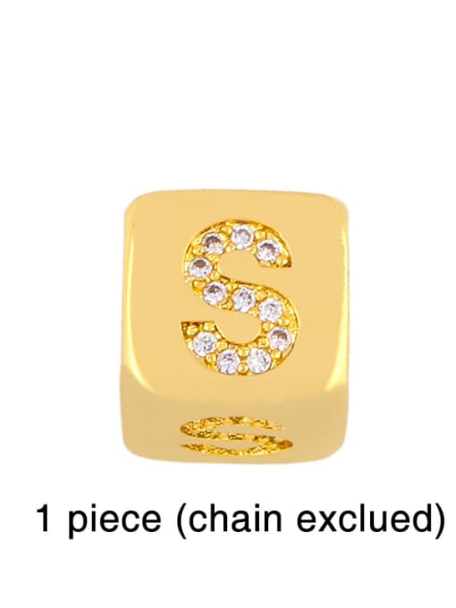 S Brass Cubic Zirconia square  Letter Minimalist Adjustable Bracelet