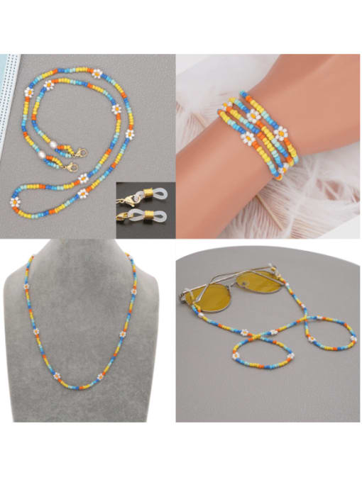 Roxi Stainless steel Glass Bead Multi Color Flower Bohemia Hand-woven Necklace 3