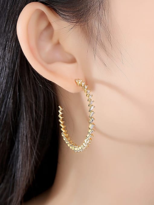 BLING SU Copper Cubic Zirconia Geometric Luxury Hoop Earring 0