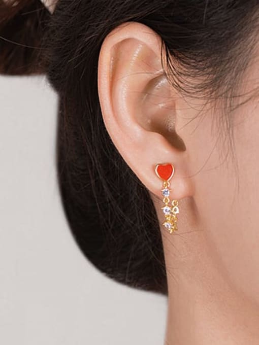 XBOX 925 Sterling Silver Cubic Zirconia Heart Tassel Minimalist Threader Earring 1