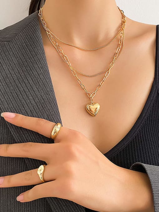 ROSS Brass Hip Hop Heart  Ring and Necklace Set 2