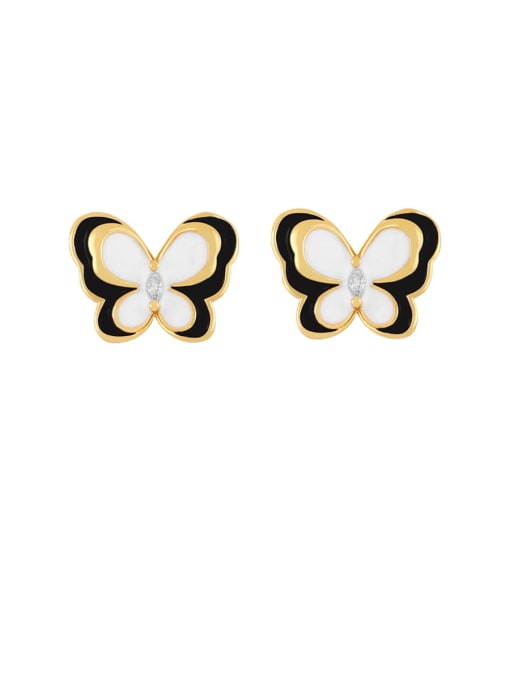 black Brass Enamel Butterfly Cute Huggie Earring