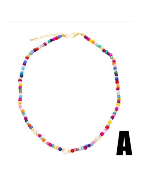 A Brass Miyuki Millet Bead Multi Color Heart Hip Hop Beaded Necklace