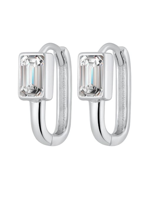 Platinum Light Luxury Square Earrings 925 Sterling Silver Cubic Zirconia Geometric Minimalist Stud Earring