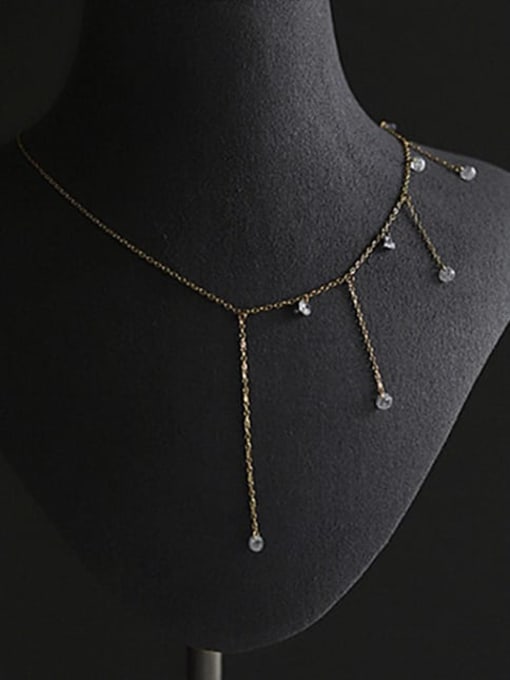 A TEEM Titanium Steel Rhinestone Tassel Vintage Necklace 3