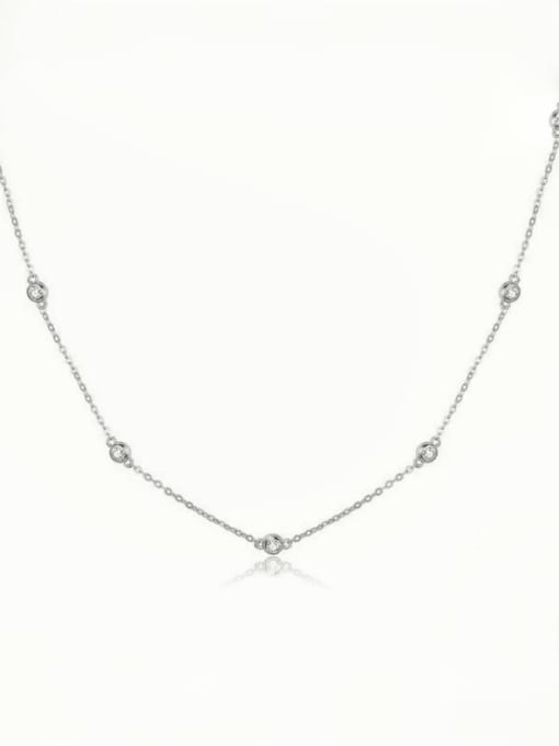Silver 925 Sterling Silver Rhinestone Round Minimalist Necklace