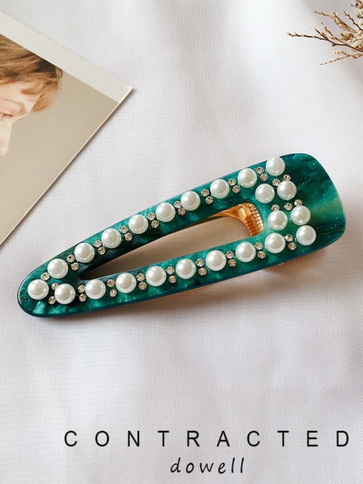 blackish green Cellulose Acetate Alloy Ethnic Water Drop  Imitation Pearl Hair Barrette
