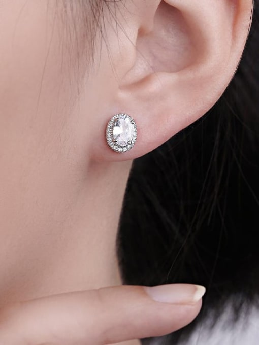 Dan 925 Sterling Silver Cubic Zirconia Geometric Dainty Stud Earring 1