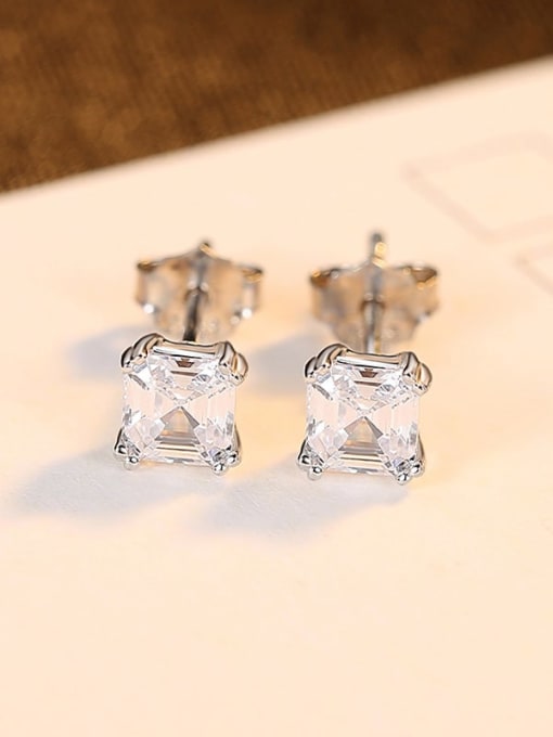 Platinum 24i06 925 Sterling Silver Cubic Zirconia Geometric Minimalist Stud Earring