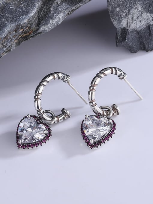 KDP-Silver 925 Sterling Silver Cubic Zirconia Heart Vintage Drop Earring 3