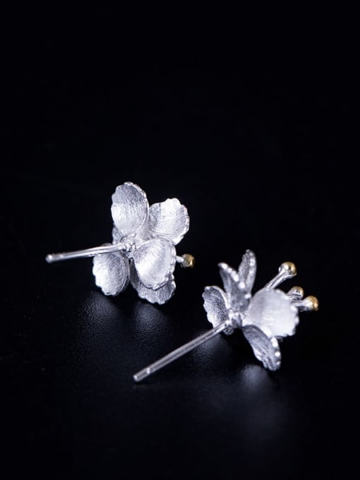 SILVER MI 925 Sterling Silver Flower Cute Stud Earring 3