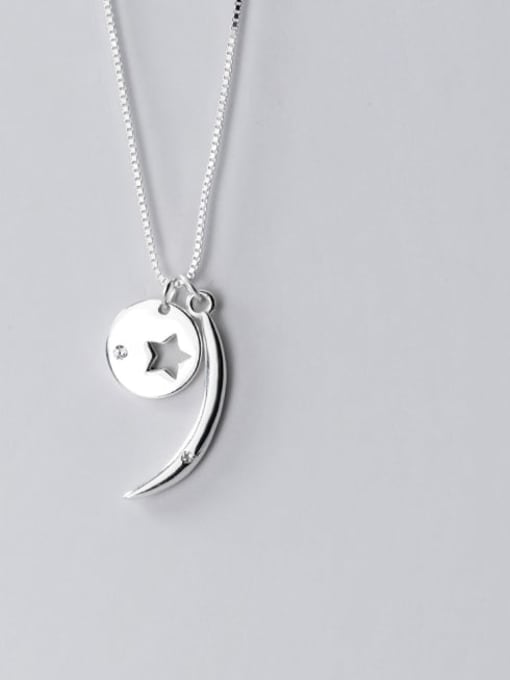 Rosh 925 Sterling Silver Star Moon  Minimalist Pendant Necklace