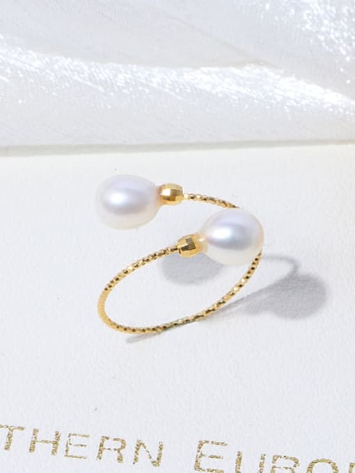 White ring Brass Freshwater Pearl Irregular Minimalist Band Ring