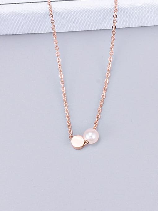 A TEEM Titanium Imitation Pearl Round Minimalist Necklace 0