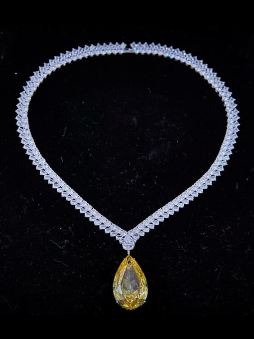 Platinum Brass Cubic Zirconia Water Drop Luxury Necklace