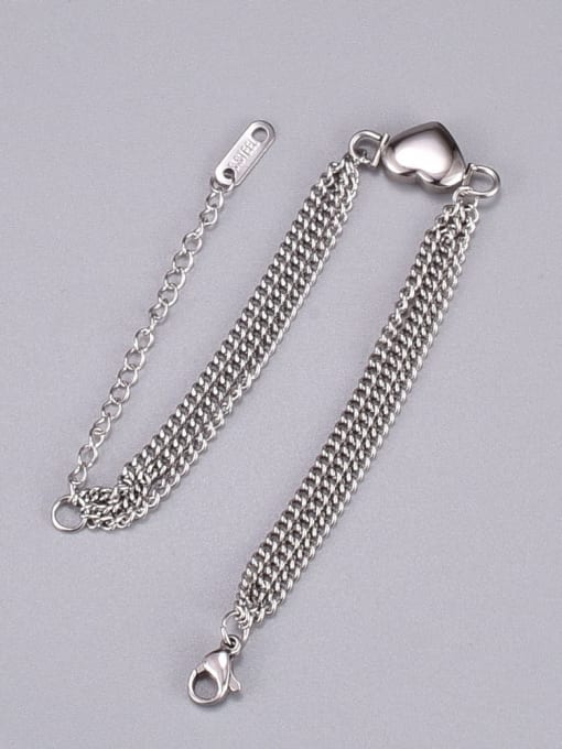 A TEEM Titanium Steel Heart Minimalist Bead Chain Strand Bracelet 2