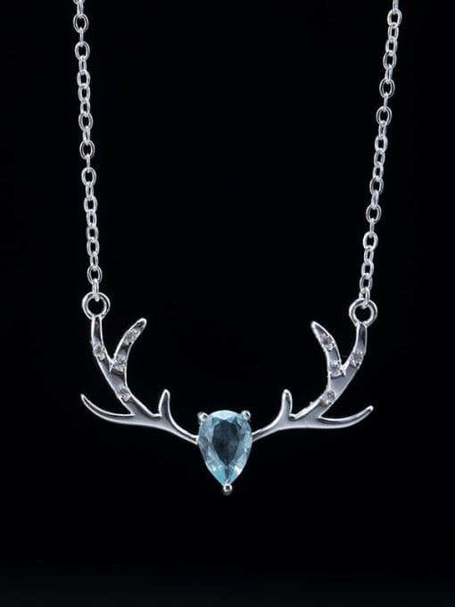 SILVER MI 925 Sterling Silver Cubic Zirconia Deer Minimalist Necklace