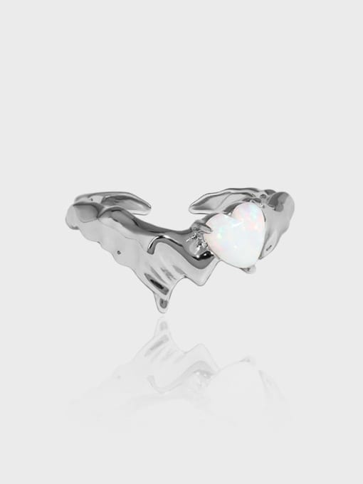 DAKA 925 Sterling Silver Opal Heart Vintage Band Ring 0