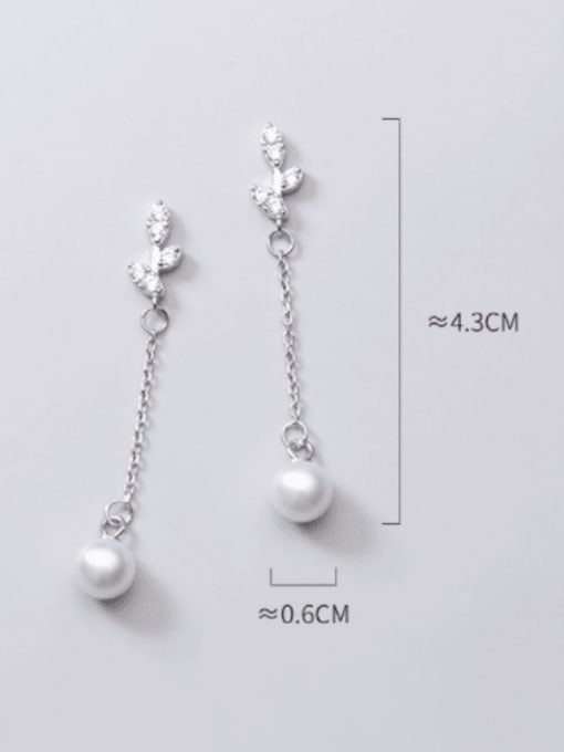 Rosh 925 Sterling Silver Imitation Pearl Leaf Minimalist Threader Earring 3