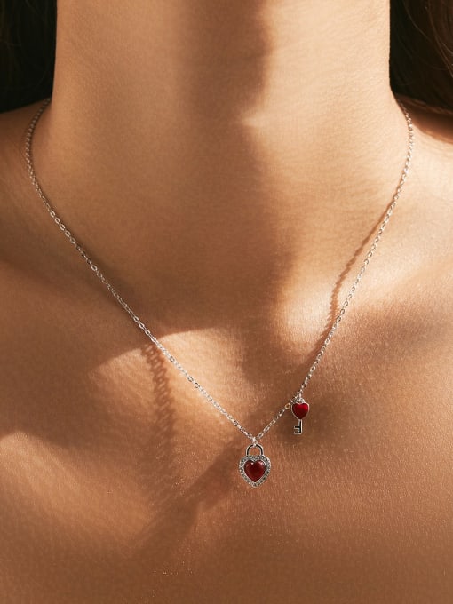 MODN 925 Sterling Silver Cubic Zirconia Enamel Heart Minimalist Necklace 1