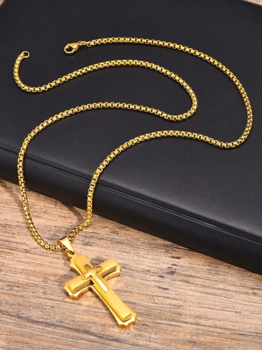 Gold pendant with matching chain Stainless steel Cross Minimalist Regligious Necklace