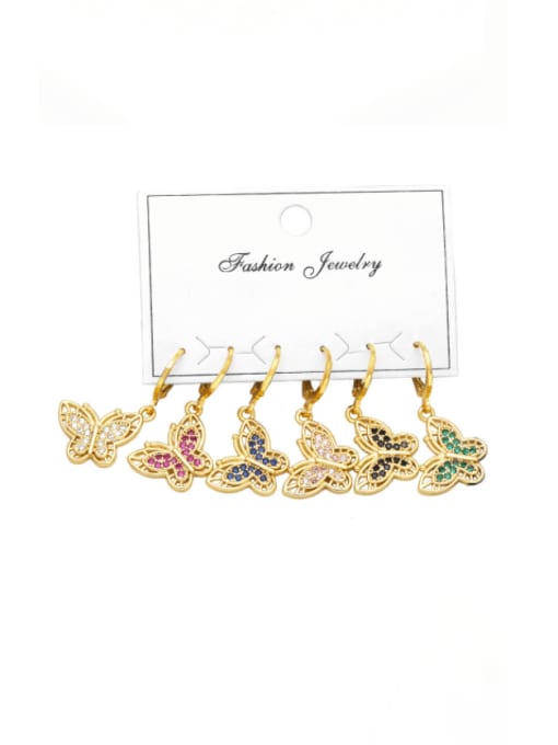 Picture color Brass Cubic Zirconia Butterfly Hip Hop Hook Earring