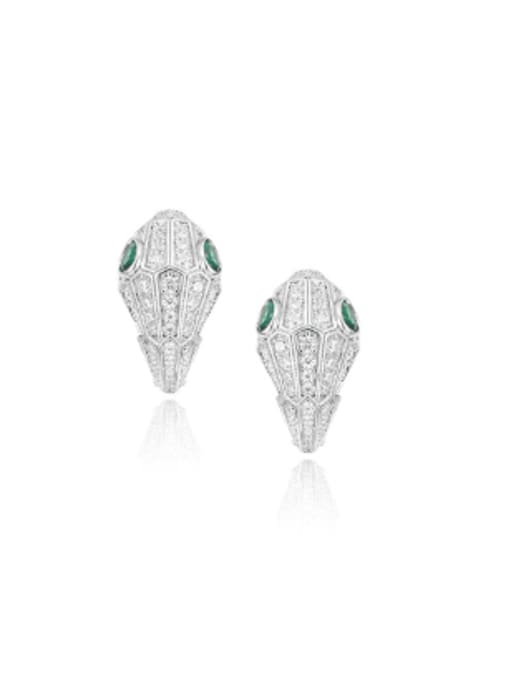 Platinum Green Eyes Brass Cubic Zirconia Snake Luxury Cluster Earring