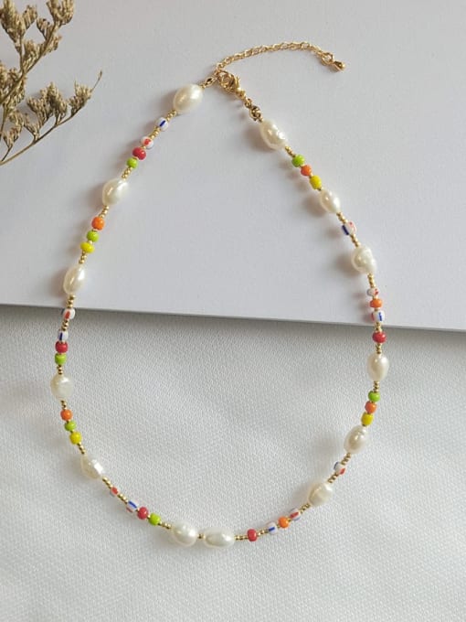 ZZ N200026A Freshwater Pearl Multi Color Miyuki Beads Pure Handmade Necklace