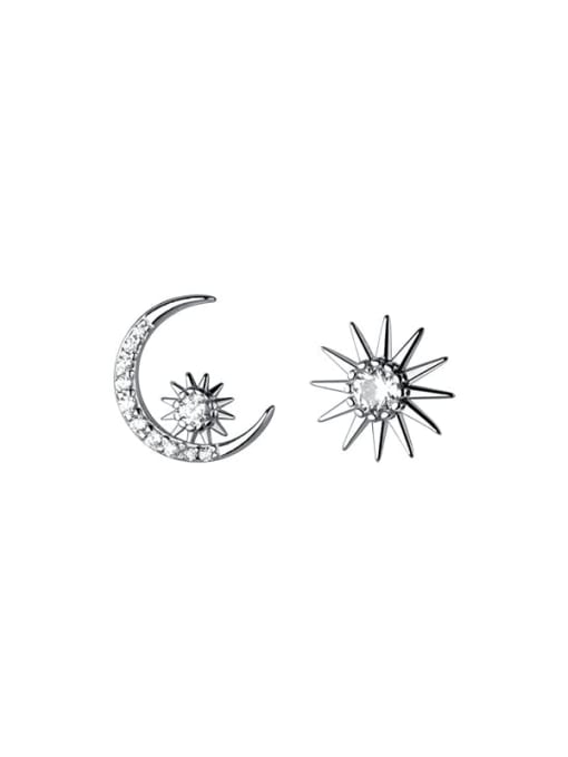 Rosh 925 Sterling Silver Rhinestone Cute  Asymmetry Moon Sun Stud Earring 4