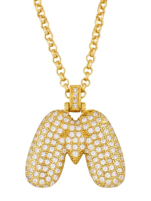M Brass Cubic Zirconia Letter Ethnic Necklace