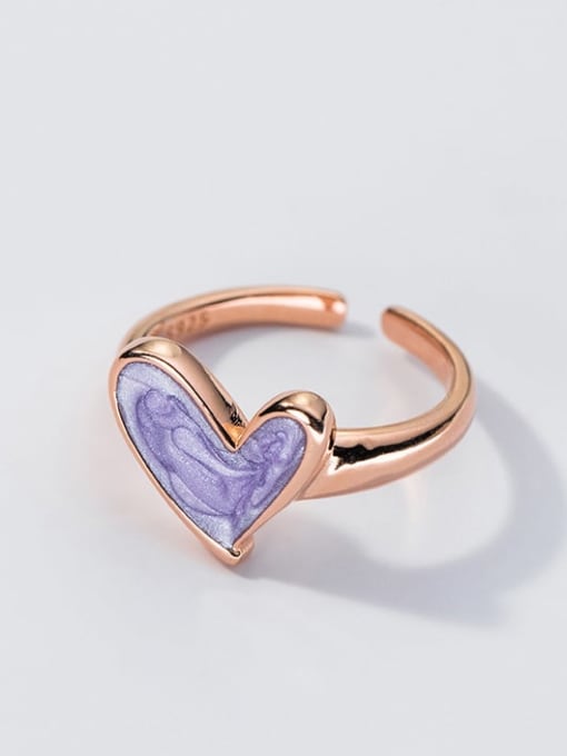 S925 Silver Ring Lac (Rose Gold) 925 Sterling Silver Enamel Heart Minimalist Band Ring