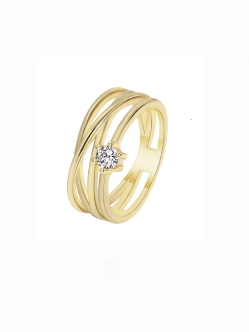 Gold multi thread zircon ring Brass Cubic Zirconia Geometric Minimalist Stackable Ring