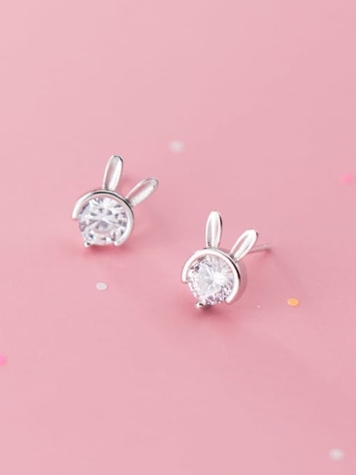 Rosh 925 sterling silver single diamond cute little rabbit Earrings 1