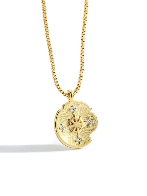 golden Brass Cubic Zirconia Round Vintage Meteor compass Pendant Necklace