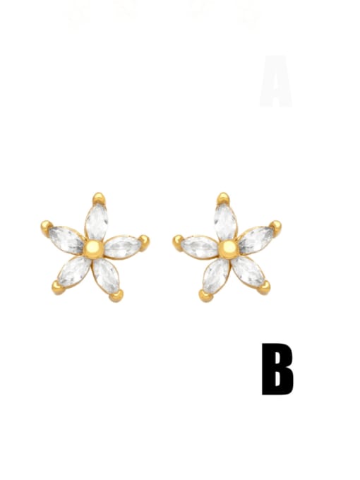 B Brass Cubic Zirconia Flower Minimalist Stud Earring