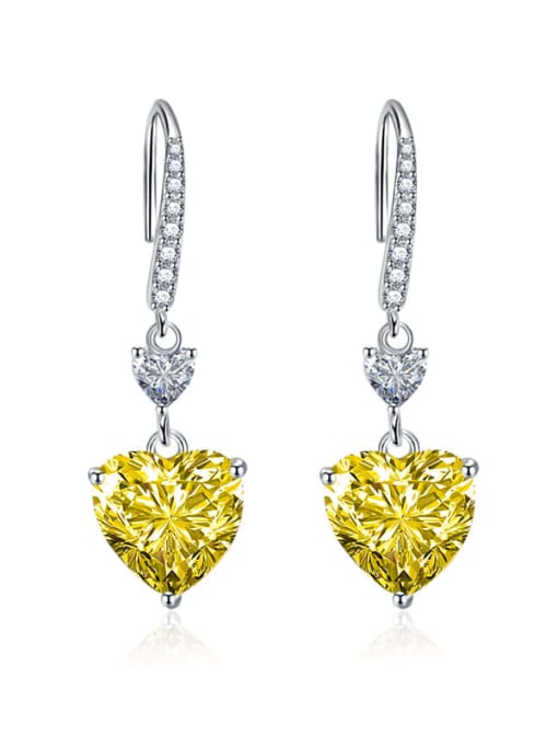Yellow Brass Cubic Zirconia Heart Dainty Hook Earring
