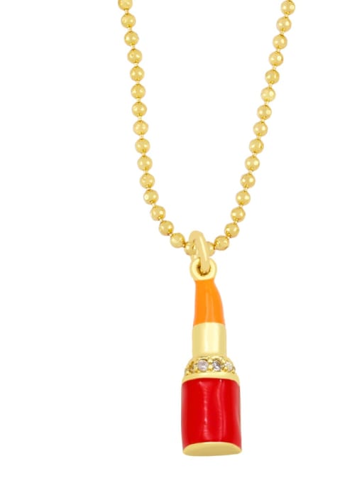 A (Orange) Brass Cubic Zirconia Enamel Irregular Lipstick Pendant Necklace