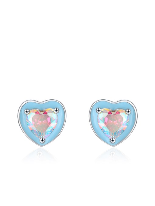Ear Studs 925 Sterling Silver Enamel Heart Minimalist Band Ring