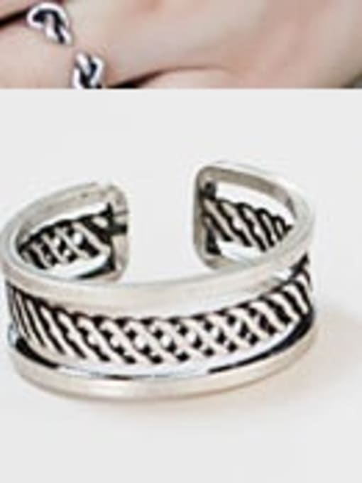 J44 (Retro) 925 Sterling Silver Geometric Twisted Artisan Band Ring