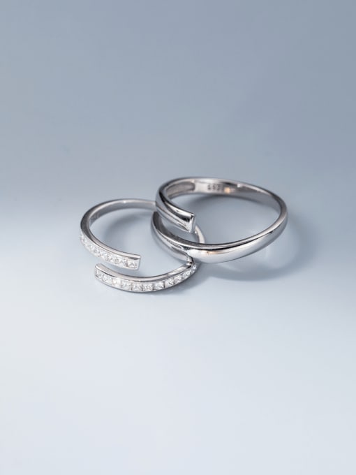 Rosh 925 Sterling Silver Cubic Zirconia Geometric Minimalist Couple Ring 0
