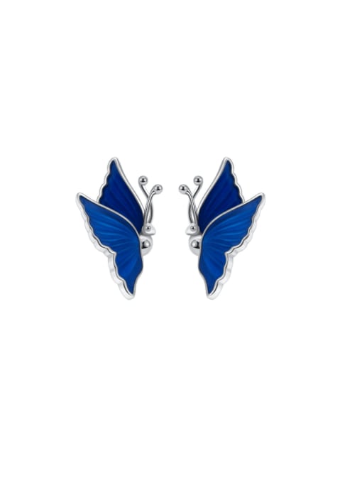 Platinum 925 Sterling Silver Enamel Butterfly Cute Stud Earring