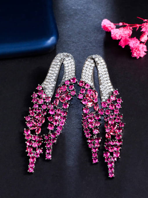 platinum Brass Rhinestone Flower Luxury Earring