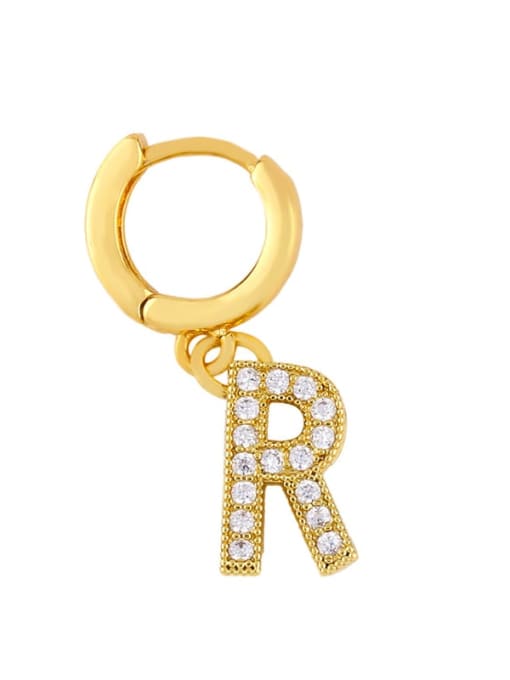 R Brass Cubic Zirconia Letter Ethnic Huggie Earring