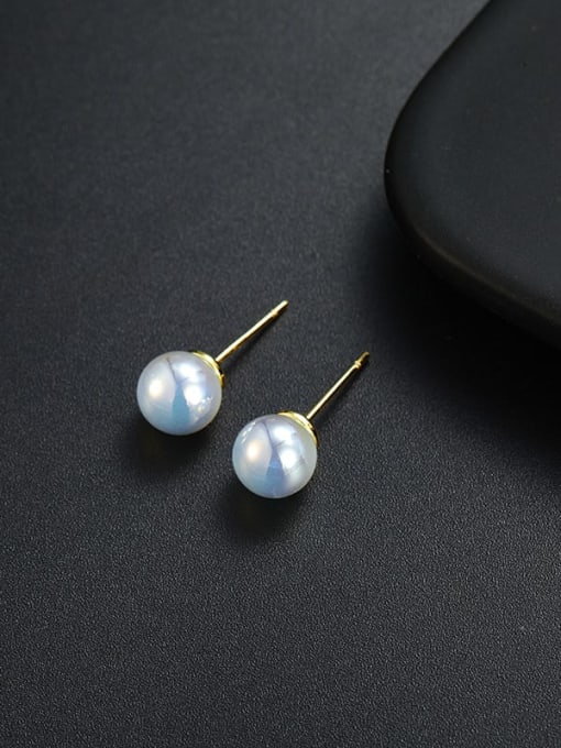 8mm blue Zinc Alloy Imitation Pearl Round Minimalist Stud Earring