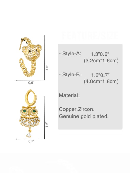 CC Brass Cubic Zirconia Owl Vintage Stud Earring 2