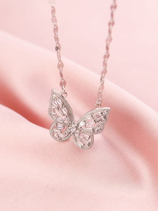 Rosh 925 Sterling Silver Cubic Zirconia Butterfly Dainty Necklace 2